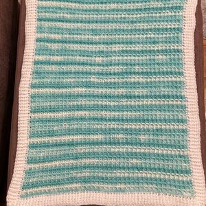 Handmade Striped Crochet Blanket - waffle stitch